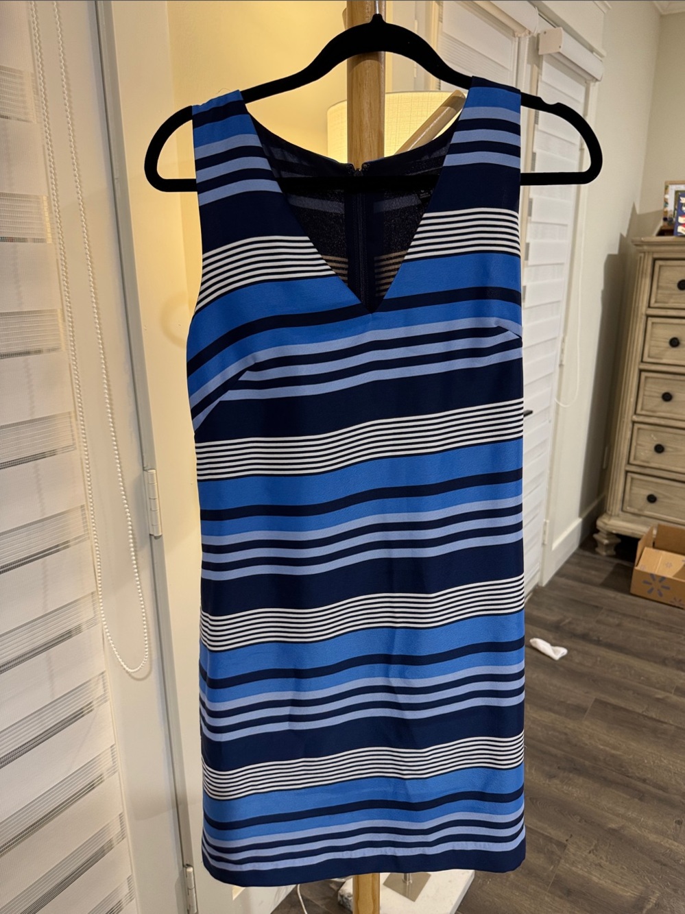 Banana Republic Blue and Navy Striped V-Neck Mini Dress